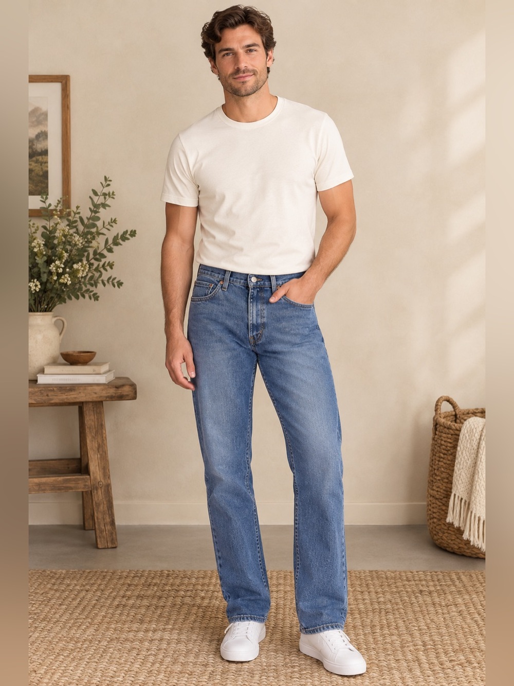 Levi's Mid Wash Straight Leg Jeans for Men 38x32